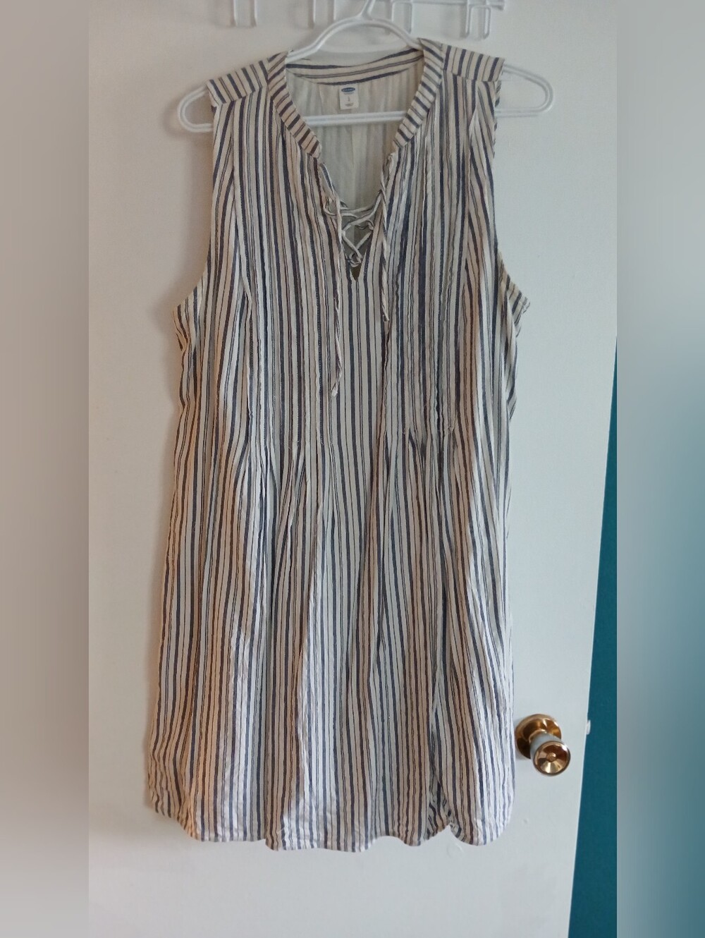Old Navy Sleeveless Blue & White Striped Lace-Up Mini Sundress